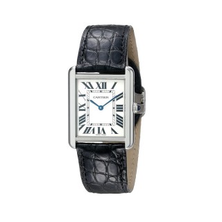 Cartier Men's W5200003 Tank Solo Stainless Steel Watch with Black Leather Band